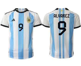 Argentina DE ALVAREZ #9 Hemmatröja FIFA World Cup Qatar 2022 Herr Fotbollströjor Vit blå Kortärmad