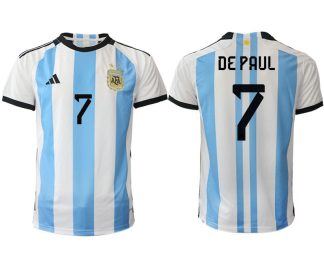 Argentina DE PAUL #7 Hemmatröja FIFA World Cup Qatar 2022 Herr Fotbollströjor Vit blå Kortärmad
