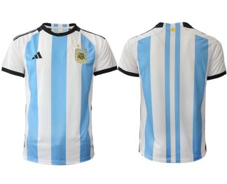 Argentina Hemmatröja FIFA World Cup Qatar 2022 Herr Fotbollströjor Vit blå Kortärmad