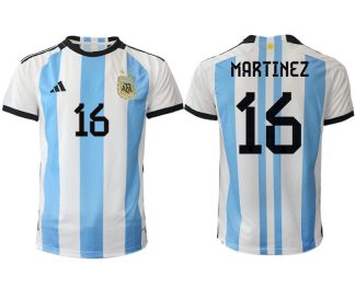 Argentina MARTINEZ #16 Hemmatröja FIFA World Cup Qatar 2022 Herr Fotbollströjor Vit blå Kortärmad