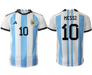 Argentina MESSI #10 Hemmatröja FIFA World Cup Qatar 2022 Herr Fotbollströjor Vit blå Kortärmad