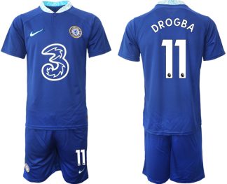 Chelsea Hemmatröja Herr 2022-23 Kortärmad + Korta byxor med namn DROGBA 11