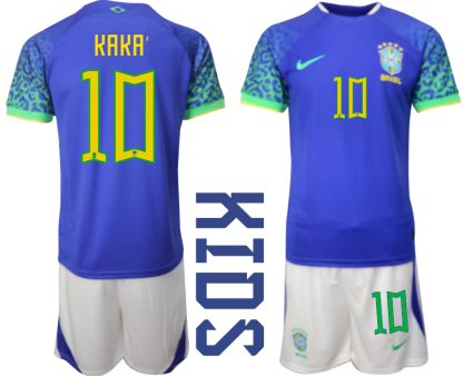 KAKA‘ #10 Brasilien Bortatröja Barn FIFA VM 2022 Qatar Kortärmad + Korta byxor