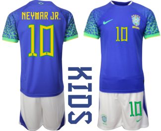 NEYMAR JR.#10 Brasilien Bortatröja Barn FIFA VM 2022 Qatar Kortärmad + Korta byxor