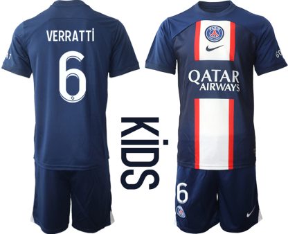 Nya Paris Saint-Germain VERRATTi #6 Hemmatröja Barn 2022-23 Kortärmad (+ Korta byxor)