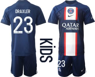Paris Saint-Germain Hemmatröja Barn 2022-23 med namn DRAXLER 23 Kortärmad (+ Korta byxor)