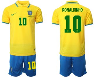 RONALDINHO #10 Brasilien Herr Hemmatröja VM 2022 Kortärmad (+ Korta byxor)