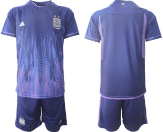 Argentina Bortatröja VM 2022 Herr purpurfärgad Kortärmad + Korta byxor