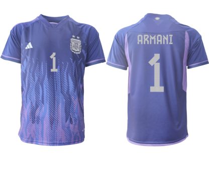 ARMAANI #1 Argentina Bortatröja VM 2022 purpurfärgad Kortärmad fotbollströjor för män
