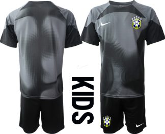 Brasilien Målvaktströja Barn FIFA VM 2022 Qatar svart Kortärmad + Korta byxor