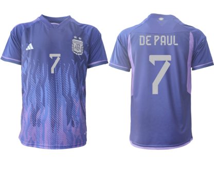 DE PAUL #7 Argentina Bortatröja VM 2022 purpurfärgad Kortärmad fotbollströjor för män