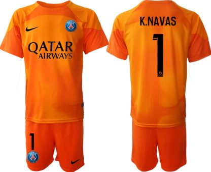 K.NAVAS #1 Paris Saint-Germain PSG Målvakt Tröja Herr 2022-23 orange Kortärmad + Korta byxor