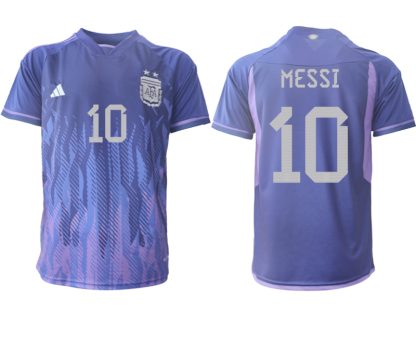 MESSI #10 Argentina Bortatröja VM 2022 purpurfärgad Kortärmad fotbollströjor för män