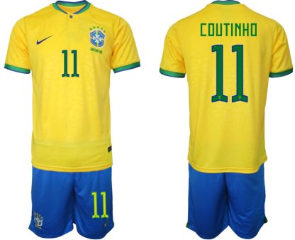 Brasilien Hemmatröja Herr VM 2022 Fotbollströjor med eget namn COUTINHO 11