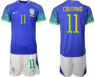 COUTINHO #11 Herr Brasilien Bortatröja Herr VM 2022 Kortärmad Fotbollströja Set