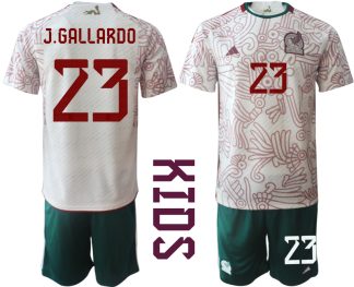 Mexiko Bortatröja Barn VM 2022 Kortärmad + Korta byxor med tryck J.GALLARDO 23