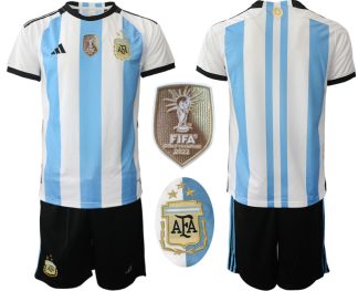 Nya Argentina Hemmatröja FIFA World Cup Qatar 2022 Herr Kortärmad + Korta byxor