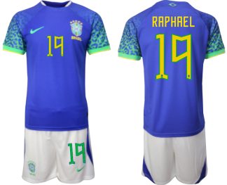 RAPHAEL #19 Herr Brasilien Bortatröja Herr VM 2022 Kortärmad Fotbollströja Set