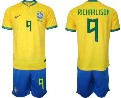 RICHARLISON #9 Brasilien Hemmatröja Herr VM 2022 Kortärmad + Korta byxor