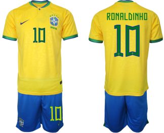 RONALDINHO #10 Brasilien Hemmatröja Herr VM 2022 Kortärmad + Korta byxor