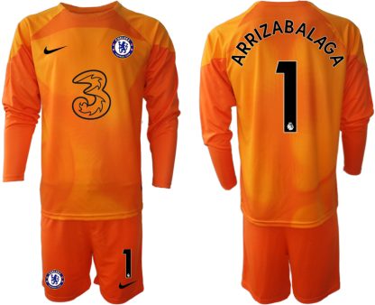 ARRIZABALAGA #1 Fotbollströjor För Män Chelsea FC 2023 Målvaktströja orange Långärmad + Korta byxor