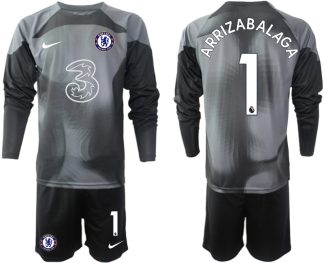 ARRIZABALAGA #1 Fotbollströjor För Män Chelsea FC 2023 Målvaktströja svart Långärmad + Korta byxor