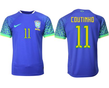 Brasilien Bortatröja Herr VM 2022 Kortärmad Billiga Fotbollströjor med tryck COUTINHO 11