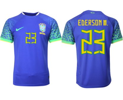 Brasilien Bortatröja Herr VM 2022 Kortärmad Billiga Fotbollströjor med tryck EDERSON M.23