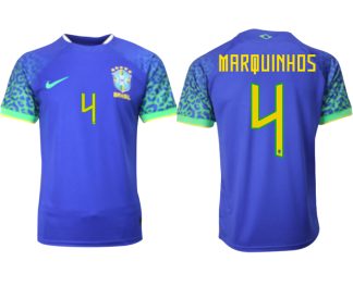 Brasilien Bortatröja Herr VM 2022 Kortärmad Billiga Fotbollströjor med tryck MARQUINHOS 4