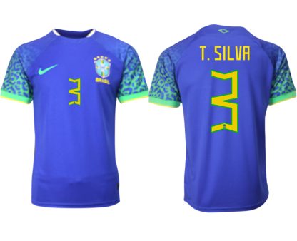 Brasilien Bortatröja Herr VM 2022 Kortärmad Billiga Fotbollströjor med tryck T.SILVA 3