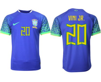 Brasilien Bortatröja Herr VM 2022 Kortärmad Billiga Fotbollströjor med tryck VINI JR.20