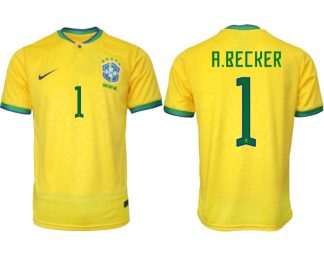 Brasilien Hemmatröja Herr VM 2022 Gul Fotbollströjor med tryck A.BECKER 1