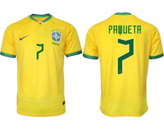 Brasilien Hemmatröja Herr VM 2022 Gul Fotbollströjor med tryck PAQUETA 7