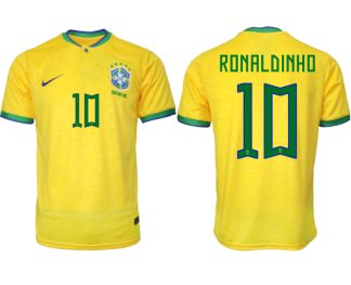 Brasilien Hemmatröja Herr VM 2022 Gul Fotbollströjor med tryck RONALDINHO 10