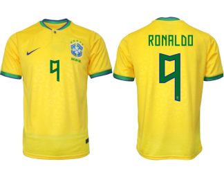 Brasilien Hemmatröja Herr VM 2022 Gul Fotbollströjor med tryck RONALDO 9