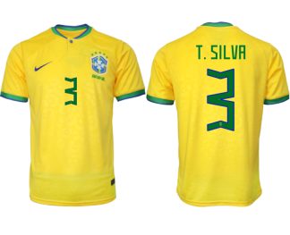 Brasilien Hemmatröja Herr VM 2022 Gul Fotbollströjor med tryck T.SILVA 3