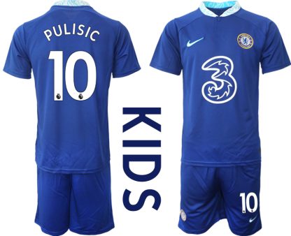 Chelsea Hemmatröja Barn 2023 Kortärmad Fotbollströja Set med tryck PULISIC 10