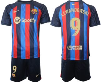 Fotbollströjor Barcelona 2023 Hemmatröja Herr Kortärmad + Korta byxor med tryck LEWANDOWSKI 9