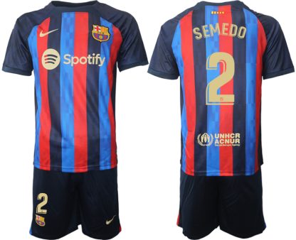 Fotbollströjor Barcelona 2023 Hemmatröja Herr Kortärmad + Korta byxor med tryck SEMEDO 2