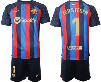 Fotbollströjor Barcelona 2023 Hemmatröja Herr Kortärmad + Korta byxor med tryck TERSTEGEN 1