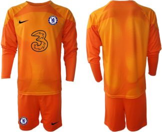 Fotbollströjor För Män Chelsea FC 2023 Målvaktströja orange Långärmad + Korta byxor