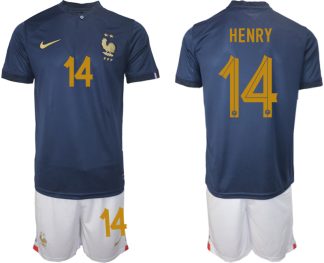 Frankrike Hemmatröja VM 2022 Herr Kortärmad Fotbollströja Set med tryck HENRY #14