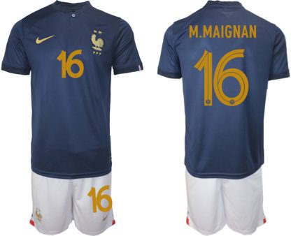 Frankrike Hemmatröja VM 2022 Herr Kortärmad Fotbollströja Set med tryck M.MAIGNAN 16