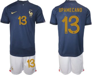 Frankrike Hemmatröja VM 2022 Herr Kortärmad Fotbollströja Set med tryck UPAMECANO #13
