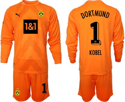 KOBEL #1 Borussia Dortmund Målvaktströja Herr 2023 orange Långärmad + Korta byxor