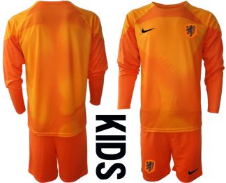 Köpa Nederländerna Barn Målvaktströja 2023 orange Långärmad + Korta byxor