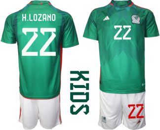 Mexiko Hemmatröja Barn VM 2022 Kortärmad + Korta byxor med namn H.LOZANO 22