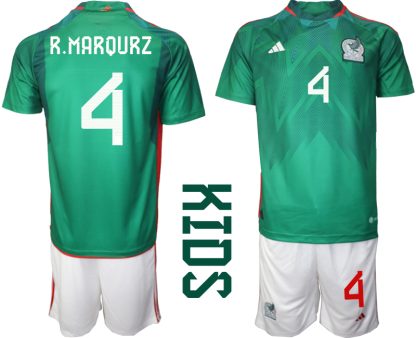 Mexiko Hemmatröja Barn VM 2022 Kortärmad + Korta byxor med namn R.MARQURZ 4