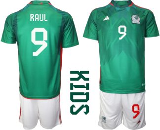 Mexiko Hemmatröja Barn VM 2022 Kortärmad + Korta byxor med namn RAUL 9
