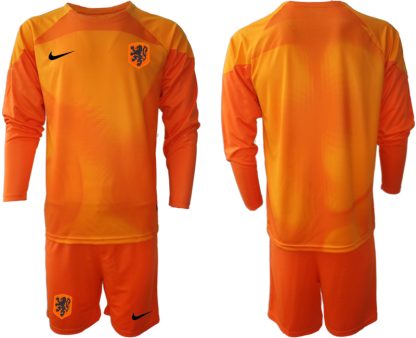 Fotbollströjor För Män Nederländerna Herr Målvaktströja 2023 orange Långärmad + Korta byxor